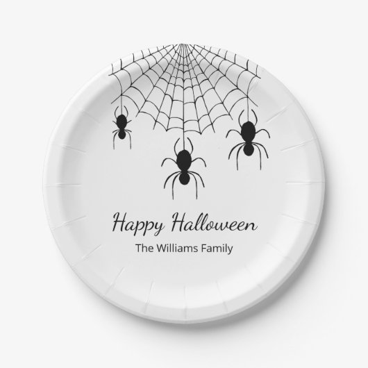 Gotische Spinnen Zwart Wit Halloween Party Papieren Bordje (Voorkant)