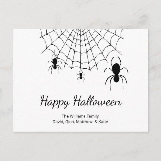 Gotische Spinnen Zwart Wit Happy Halloween Feestdagenkaart (Voorkant)