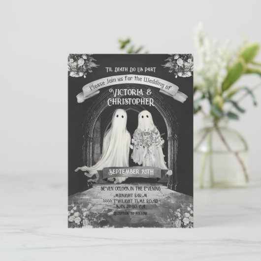 Gotische Spook Bruid & bruidegom Bruiloft Kaart (Staand voorkant)