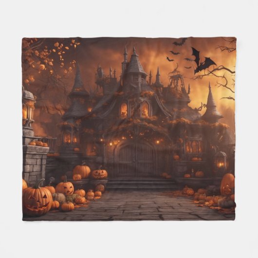 Gotische Spooky Halloween Huis Enge Mansion Fleece Deken (Voorkant (Horizontaal))
