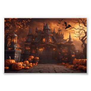 Gotische Spooky Halloween Huis Enge Mansion Foto Afdruk