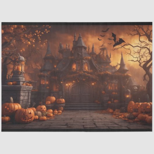 Gotische Spooky Halloween Huis Enge Mansion Tissuepapier (Voorkant)