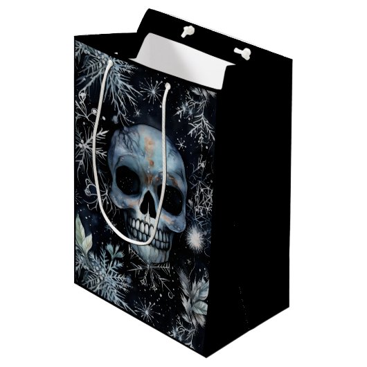Gotische Spooky Kerstmis schedel Medium Cadeauzakje (Voorkant Gekanteld)