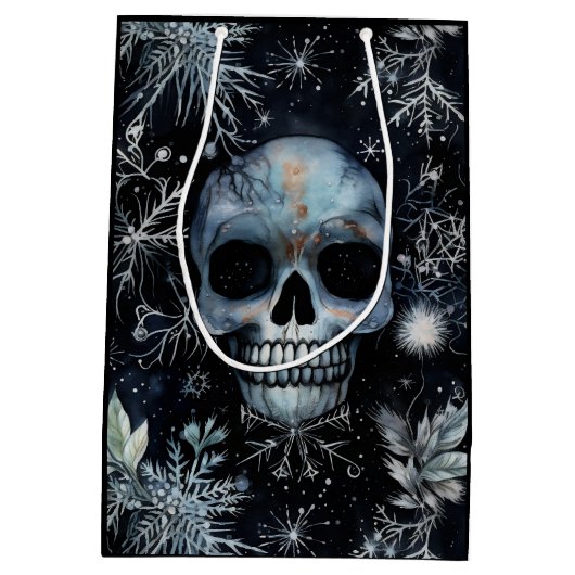 Gotische Spooky Kerstmis schedel Medium Cadeauzakje (Achterkant)