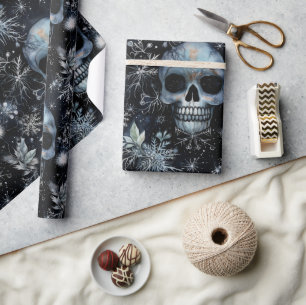 Gotische Spooky Kerstmisschedels Cadeaupapier