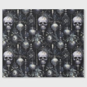 Gotische Spooky Kerstmisschedels Cadeaupapier (Vlak)
