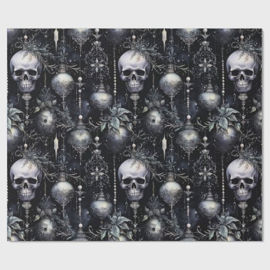 Gotische Spooky Kerstmisschedels Cadeaupapier (Vlak)