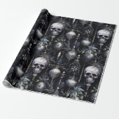 Gotische Spooky Kerstmisschedels Cadeaupapier (Uitgerold)