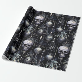 Gotische Spooky Kerstmisschedels Cadeaupapier