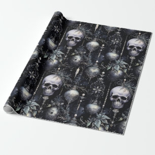 Gotische Spooky Kerstmisschedels Cadeaupapier