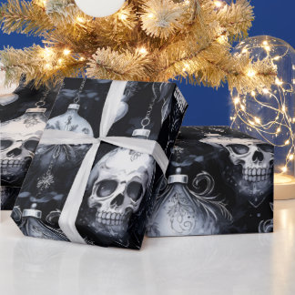 Gotische Spooky Kerstmisschedels Cadeaupapier