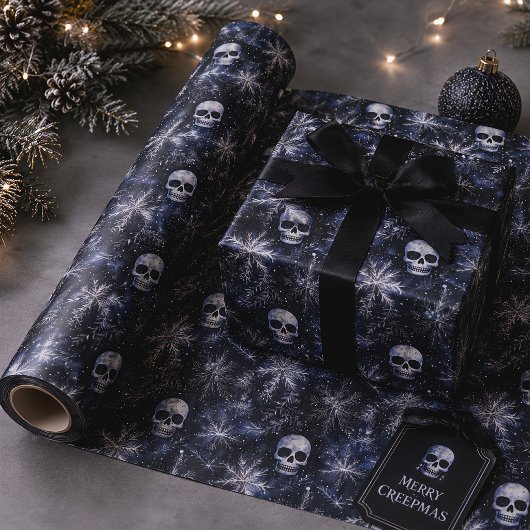 Gotische Spooky Kerstmisschedels Cadeaupapier