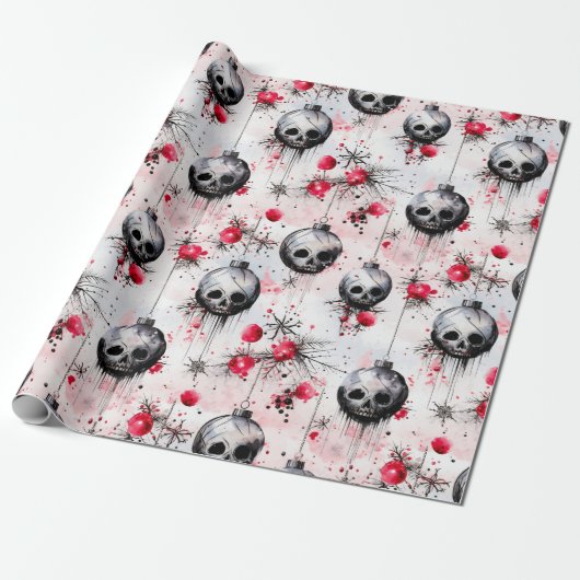 Gotische Spooky Kerstmisschedels Cadeaupapier (Uitgerold)