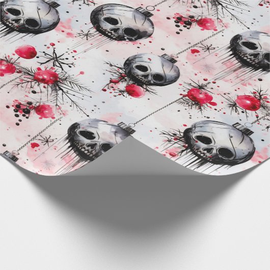 Gotische Spooky Kerstmisschedels Cadeaupapier (Hoek)