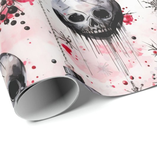 Gotische Spooky Kerstmisschedels Cadeaupapier (Rol Hoek)