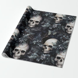 Gotische Spooky Kerstmisschedels Cadeaupapier