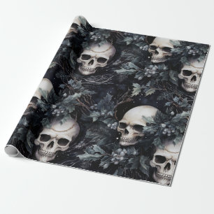 Gotische Spooky Kerstmisschedels Cadeaupapier