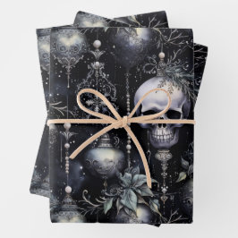 Gotische Spooky Kerstmisschedels Inpakpapier Vel
