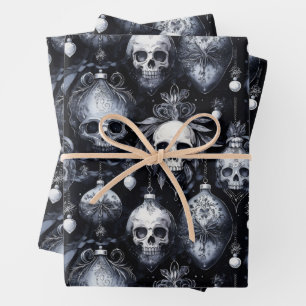 Gotische Spooky Kerstmisschedels Inpakpapier Vel