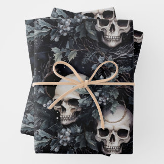 Gotische Spooky Kerstmisschedels Inpakpapier Vel