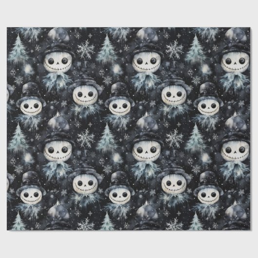 Gotische Spooky Kerstmissneeuwman Cadeaupapier (Vlak)