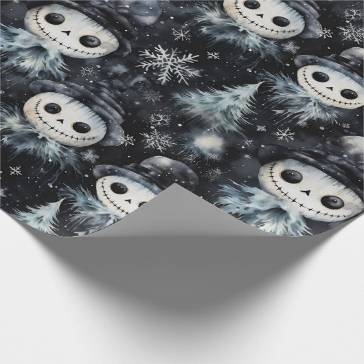 Gotische Spooky Kerstmissneeuwman Cadeaupapier (Hoek)