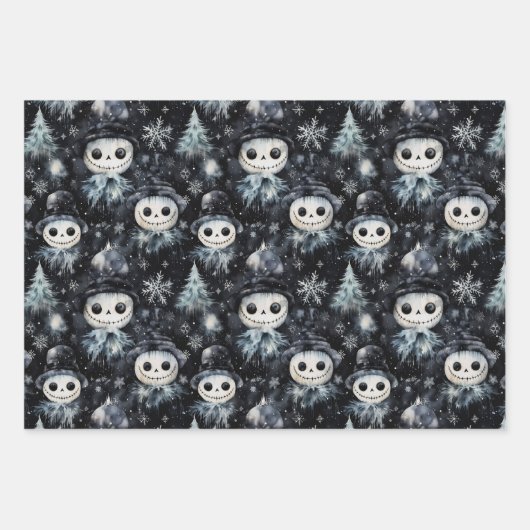Gotische Spooky Kerstmissneeuwman Inpakpapier Vel (Voorkant 2)