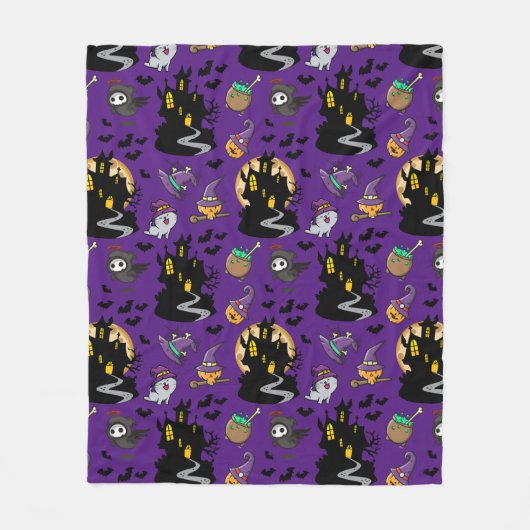 Gotische Spooky Paarse Heks Cartoon Fleece Deken (Voorkant)