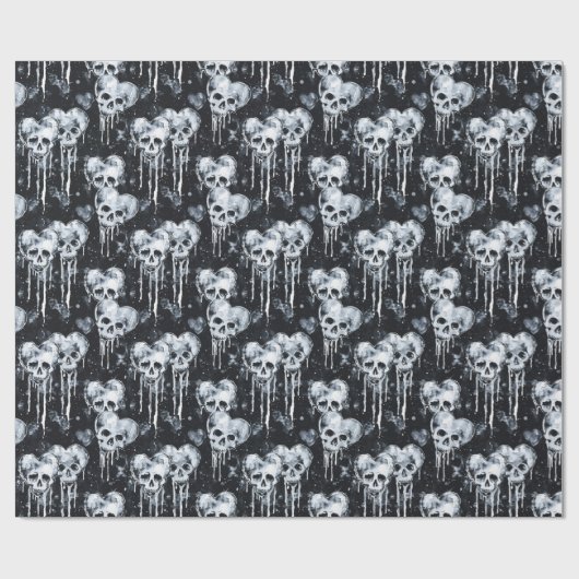 Gotische Spooky Skulls met Harten Cadeaupapier (Vlak)