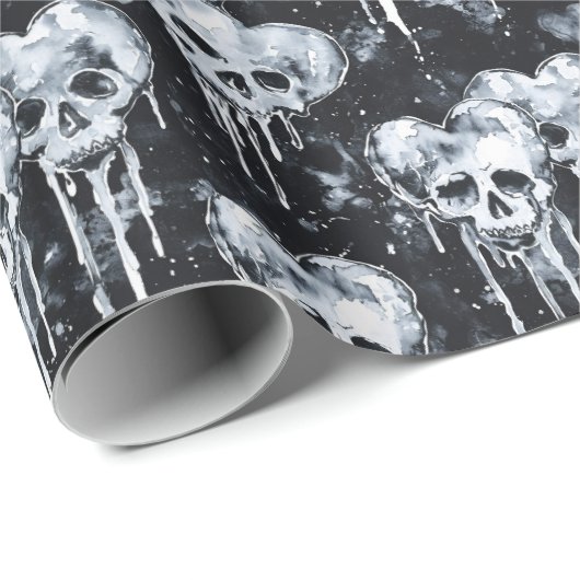 Gotische Spooky Skulls met Harten Cadeaupapier (Rol Hoek)