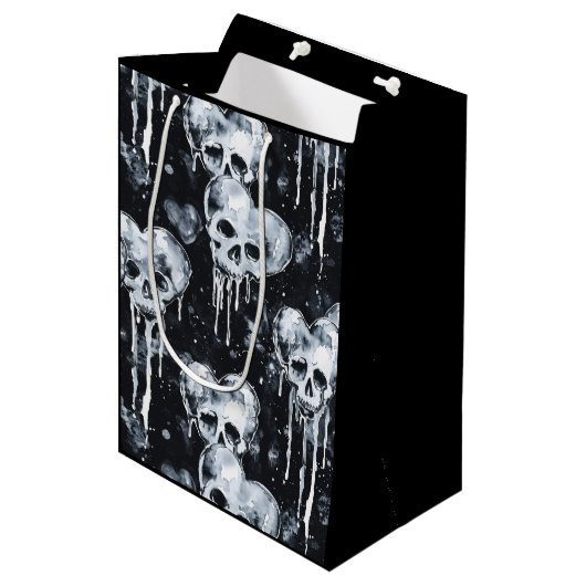 Gotische Spooky Skulls met Harten Medium Cadeauzakje (Voorkant Gekanteld)