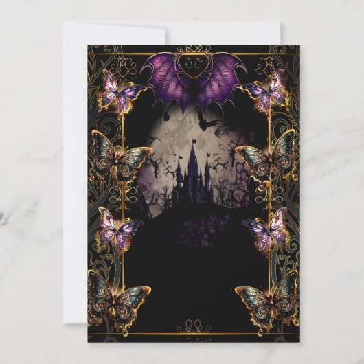 Gotische Sprookjesachtige Gouden Vlinder & Vleermu Kaart (Achterkant)