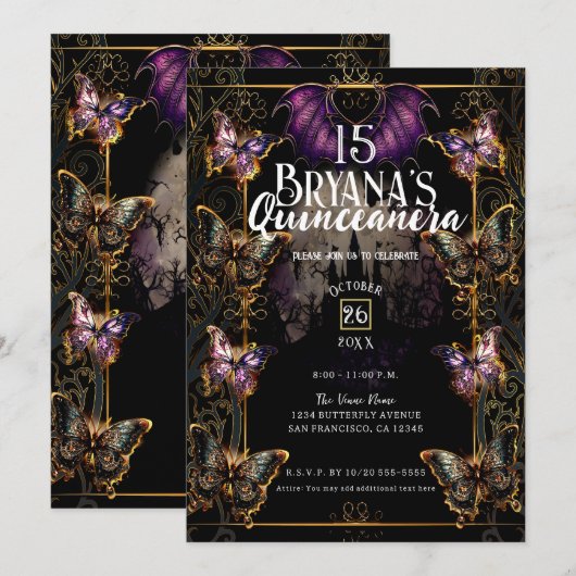 Gotische Sprookjesachtige Gouden Vlinder & Vleermu Kaart (Voorkant / Achterkant)