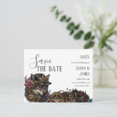 Gotische Steampum Wolf Roze Bloemen Handvasten Save The Date (Staand voorkant)