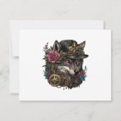 Gotische Steampum Wolf Roze Bloemen Handvasten Save The Date (Achterkant)