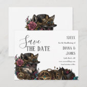 Gotische Steampum Wolf Roze Bloemen Handvasten Save The Date (Voorkant / Achterkant)