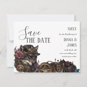Gotische Steampum Wolf Roze Bloemen Handvasten Save The Date