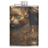 Gotische Steampunk Gouden Kat Heupfles (Voorkant)