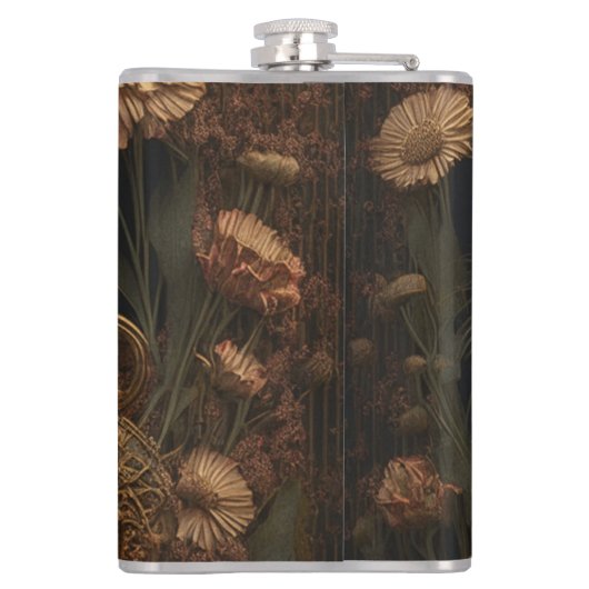 Gotische Steampunk Gouden Kat Heupfles (Achterkant)