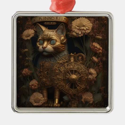 Gotische Steampunk Gouden Kat Metalen Ornament (Voorkant)