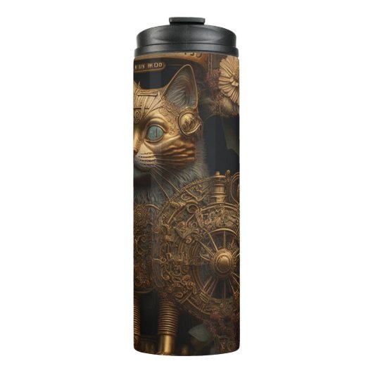 Gotische Steampunk Gouden Kat Thermosbeker (Voorkant)