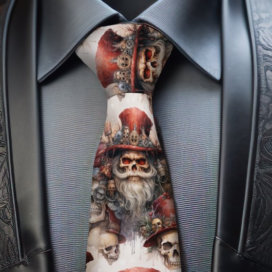 Gotische Steampunk Santa Skull Rode Top Hoed Kerst Stropdas