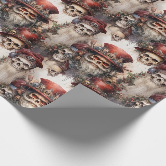 Gotische Steampunk Santa Skulls Kerstmis Cadeaupapier (Hoek)