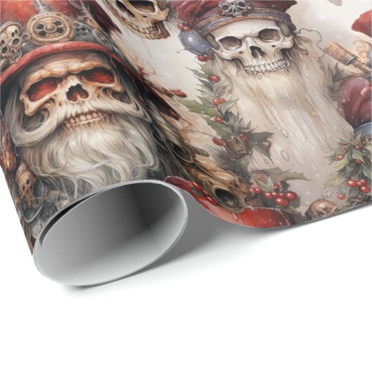 Gotische Steampunk Santa Skulls Kerstmis Cadeaupapier (Rol Hoek)