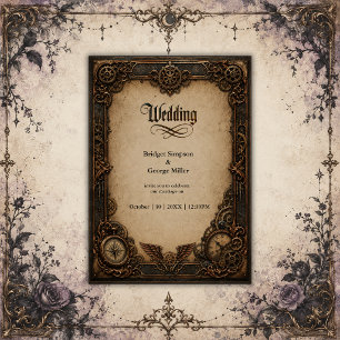 Gotische Steampunk Tandwiel Klok Bruiloft Kaart