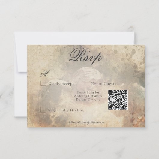  gotische stenen engel bruiloft QR-code RSVP Kaartje (Voorkant)