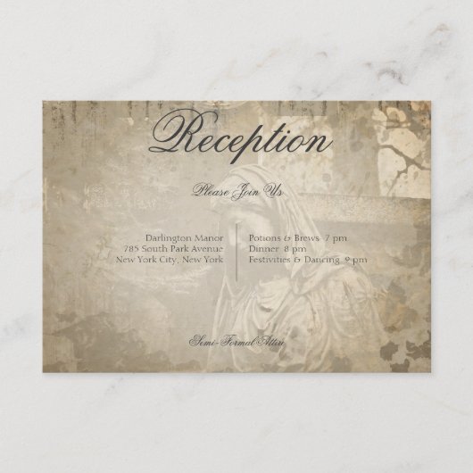 gotische stenen engel bruiloft receptie informatiekaartje (Voorkant)