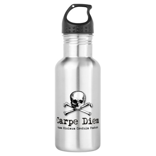 Gotische stijl Carpe Diem Skull and Crossbones Waterfles (Voorkant)