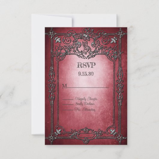 Gotische stijl donker bordeaux zilver Lijst bruilo RSVP Kaartje (Voorkant)