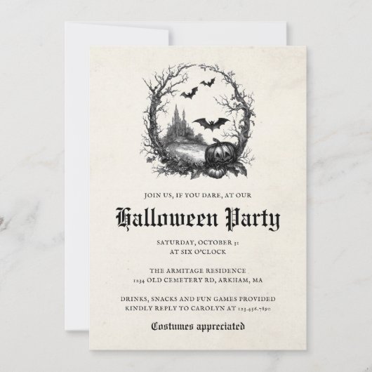 Gotische  stijl illustratie Halloween Party Kaart (Voorkant)